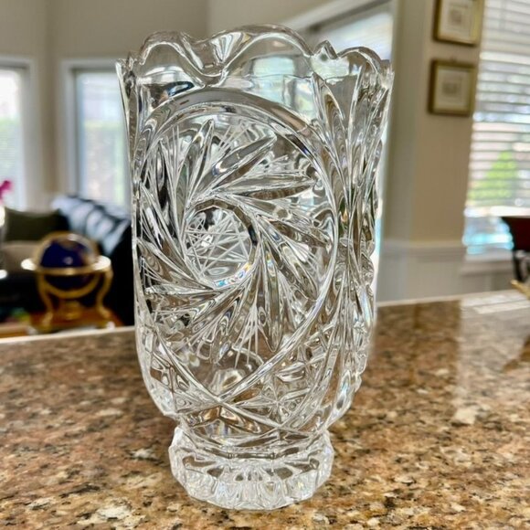 Authentic Bohemia Crystal Pitcher, Vintage Cut Glass with Starburst Leaf Pattern - Picture 3 of 10
